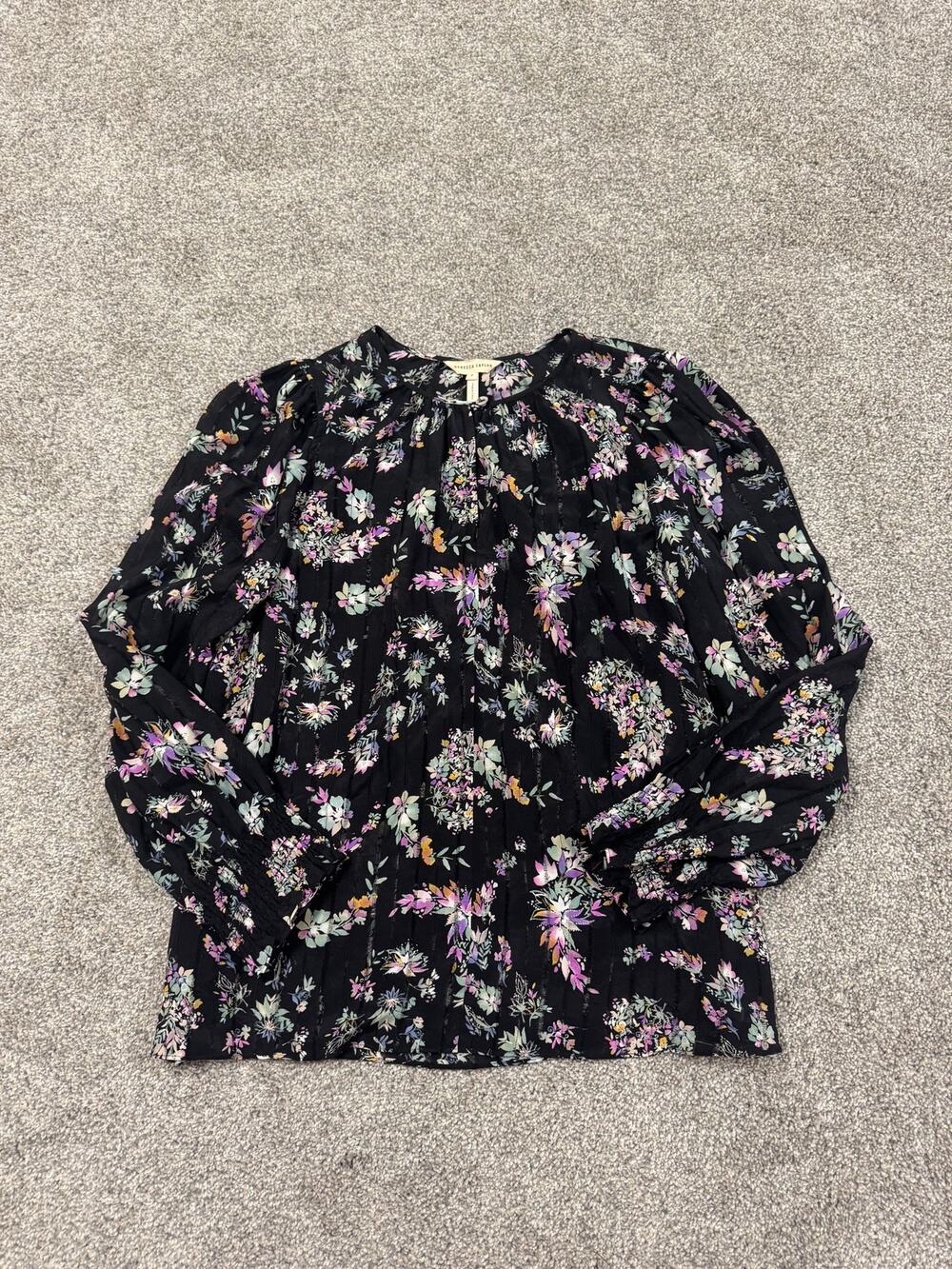 Rebecca Taylor Silk Black Floral Long-Sleeve Blouse